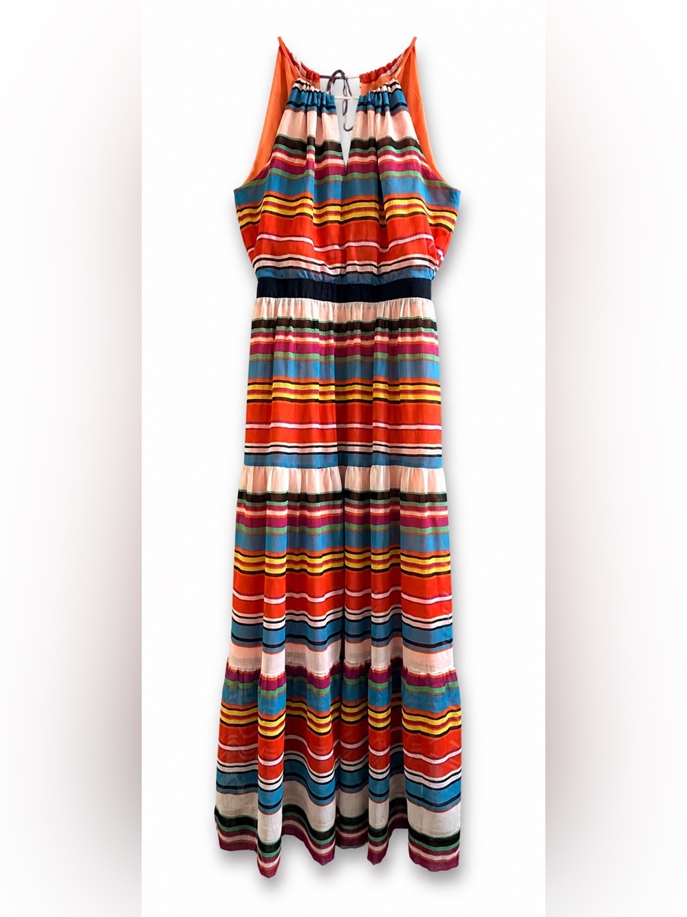 Max & Cleo Candice Boho Tiered Striped Halter Maxi Dress, Size S